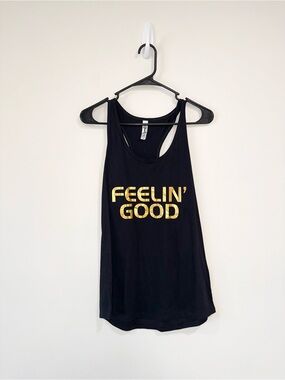 Feelin' Good Black Tank Top with Gold Foil Print